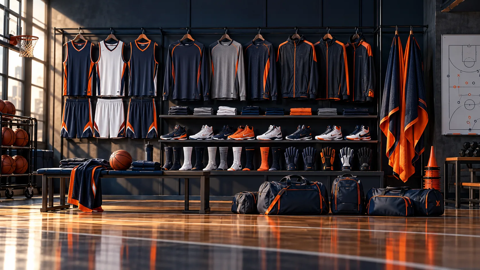 team gear arranged in a luxury beauty studio